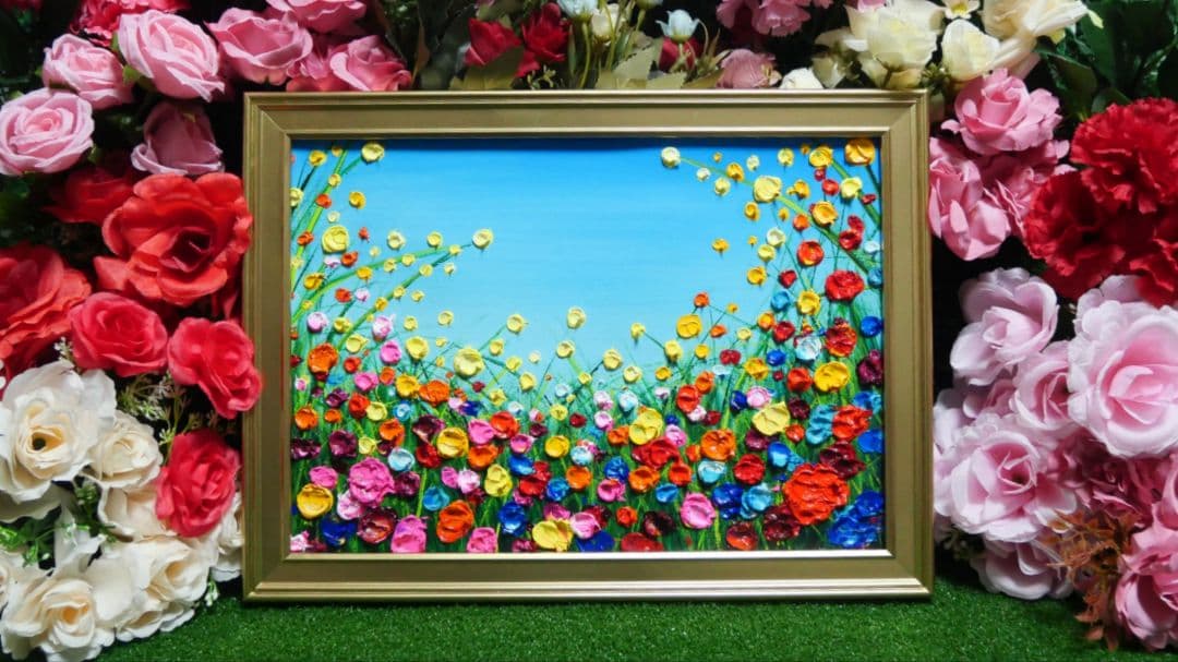 油絵 油彩 油彩画 絵 絵画 【野生のお花畑】B4