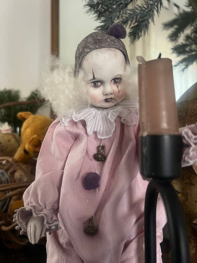人形 ピンクの布製ピエロ人形