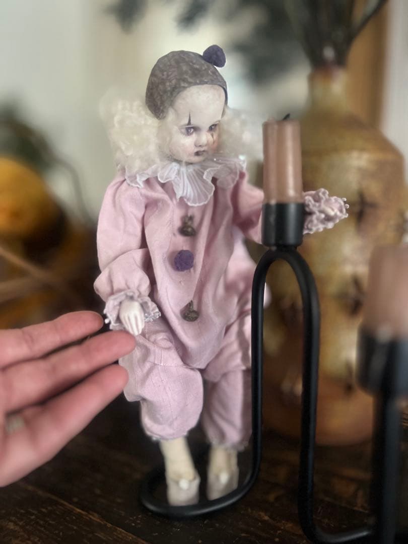 人形 ピンクの布製ピエロ人形