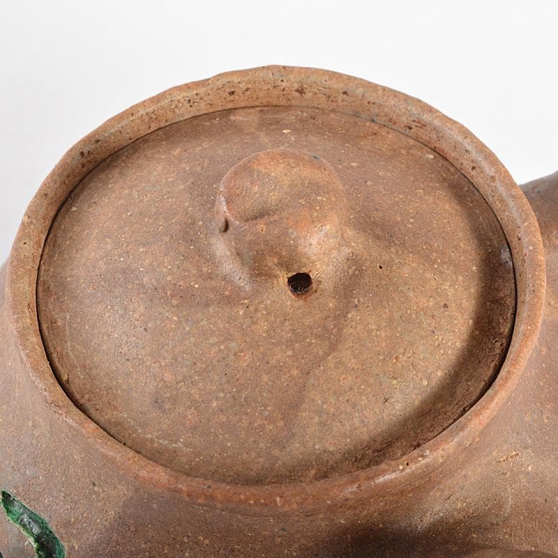 煎茶道具　萬古焼　古稀一光作　日本晴刻　手捻　横手急須　茶壷　D　R5478