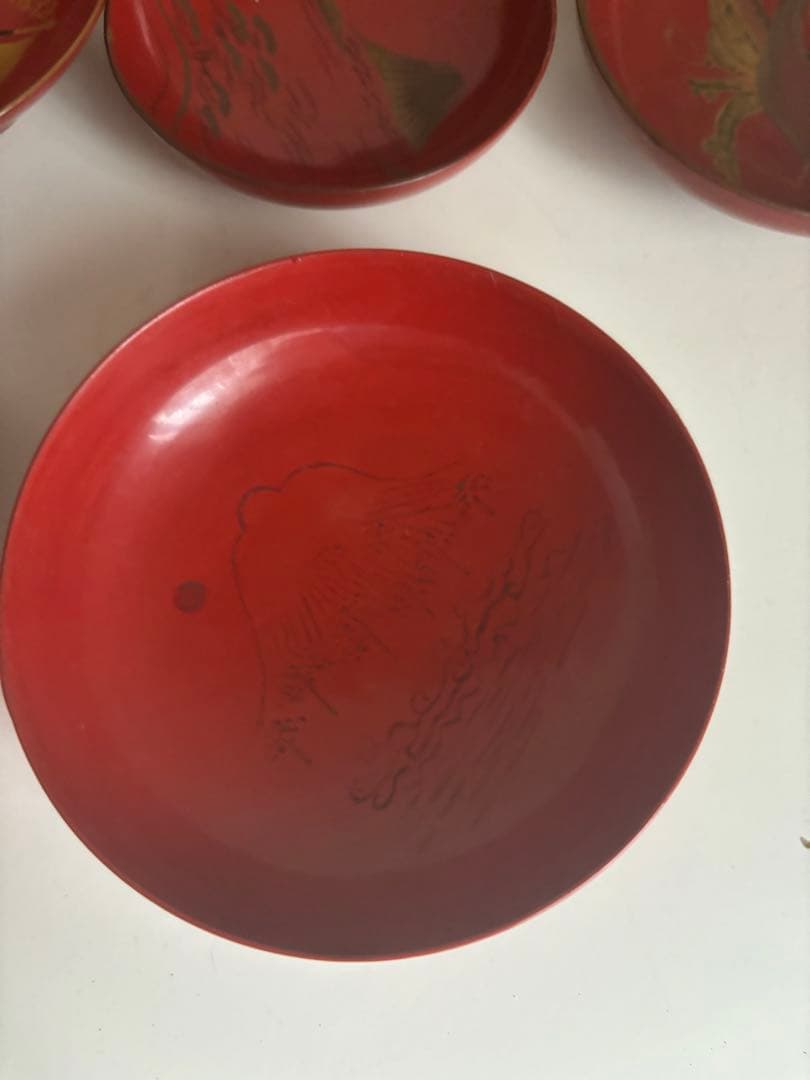 ビンテージ！古道具！推定　明治　征露記念　漆　盃　セット　木箱入り　10個　台