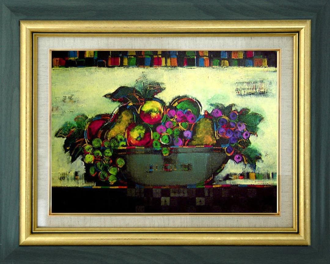 油絵 絵 絵画インテリア 額付(青緑＋金色の枠) uF6-060904 静物 壺