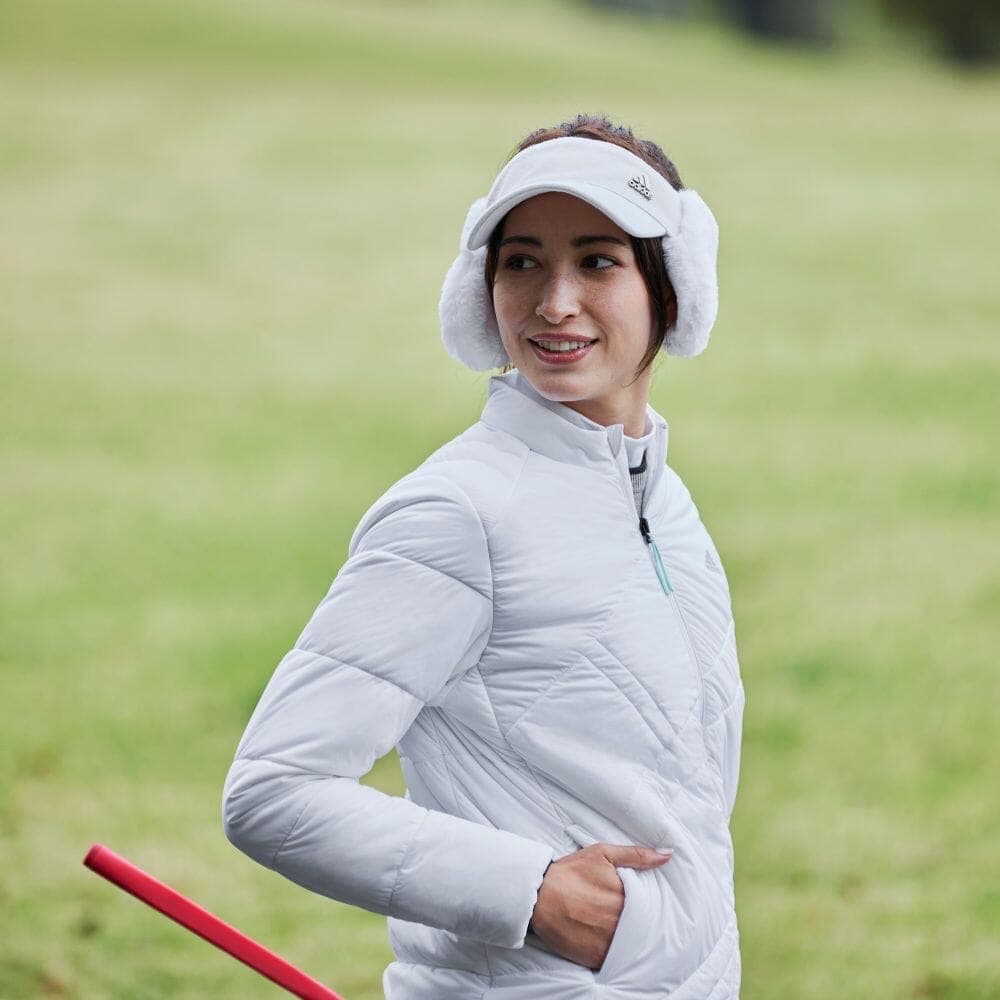 【S】秋冬 アディダス ゴルフ 保温 キルティング 中綿セットアップ 白