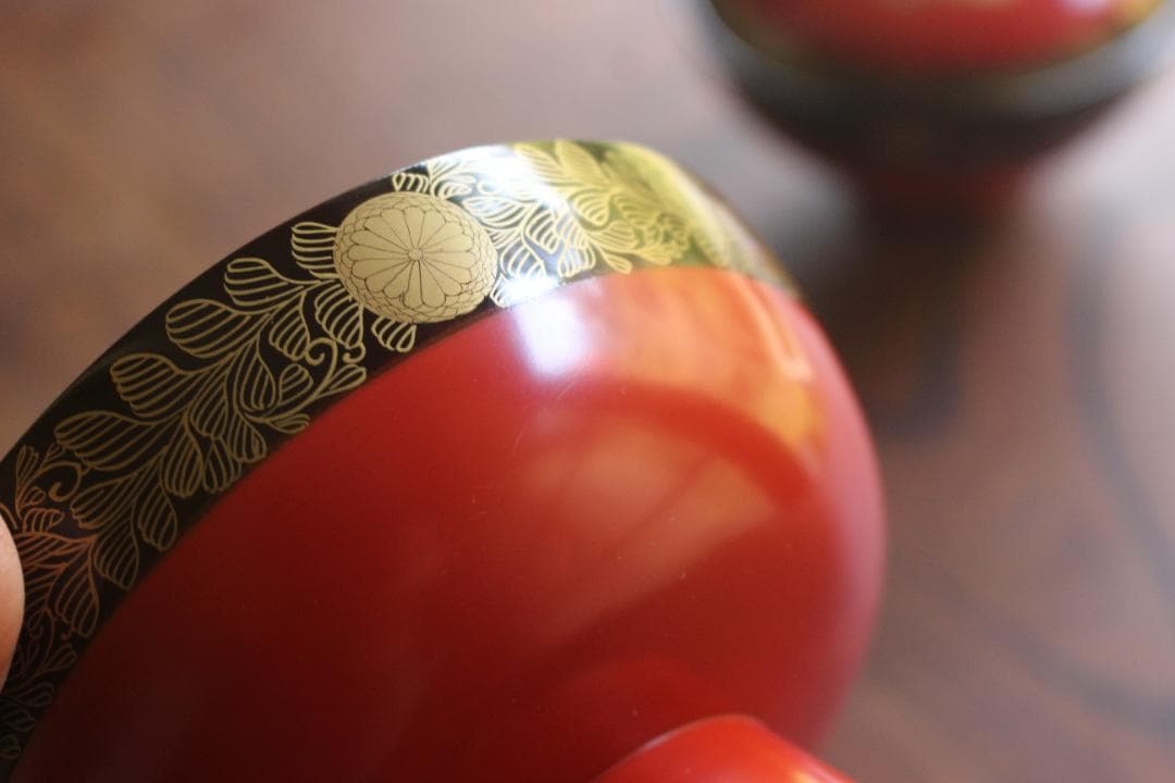 時代逸品！上質朱漆に極上菊桐唐草蒔絵の映えるお椀2点（検輪島塗京塗高台寺蒔絵