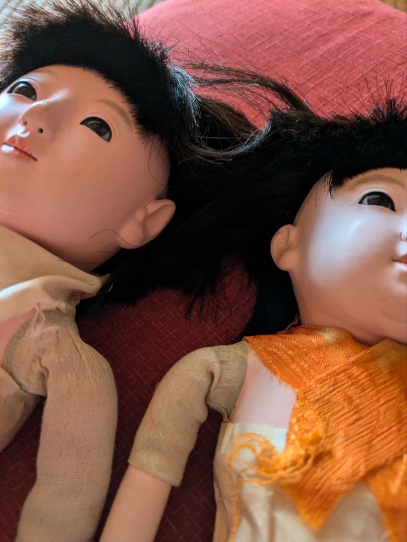 2*r様 昭和初期　正絹縮緬　市松人形 ２体 伝統工芸品 紫 赤　ビスクドール