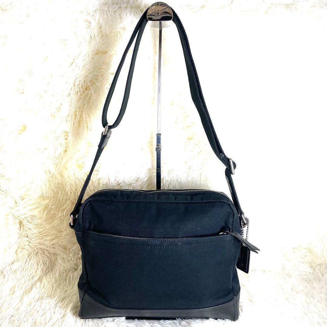 【極美品】コーチ ショルダーバッグ メッセンジャーバッグ レザー キャンバス 黒