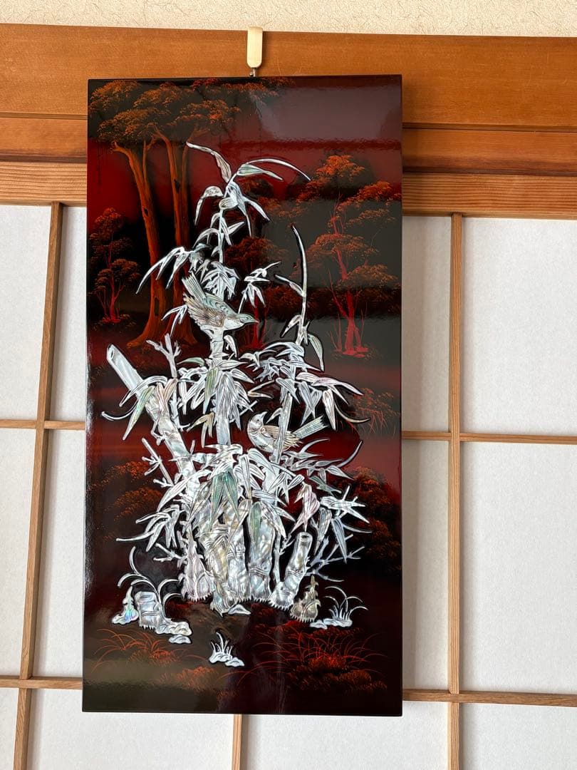 螺鈿　漆器アート 4枚セット 花と蝶