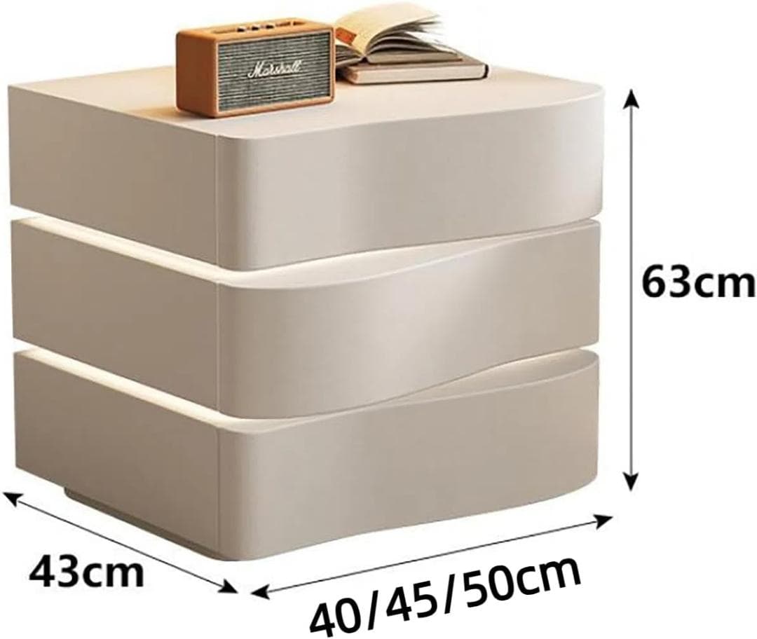 ベッドサイドテーブル 3段チェスト ライト付き