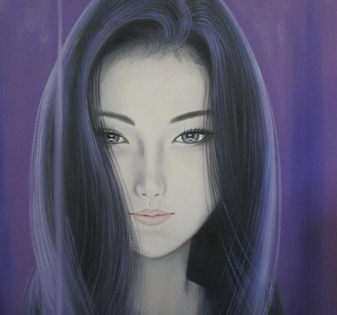 美人像　油絵　鶴田一郎　人物画　F6　額付き　手描き　肉筆