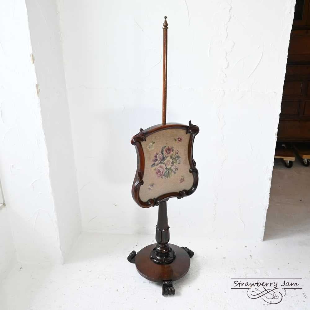 L3601-34 英国アンティーク ファイヤースクリーン スタンド プチポワン