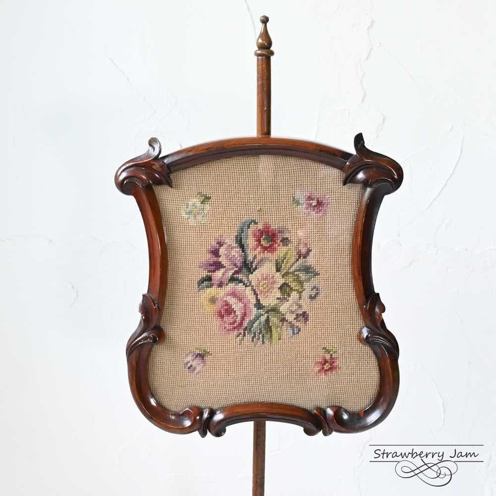 L3601-34 英国アンティーク ファイヤースクリーン スタンド プチポワン