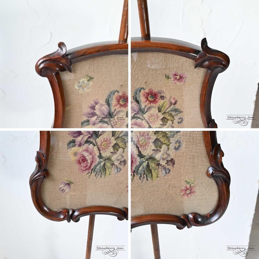 L3601-34 英国アンティーク ファイヤースクリーン スタンド プチポワン