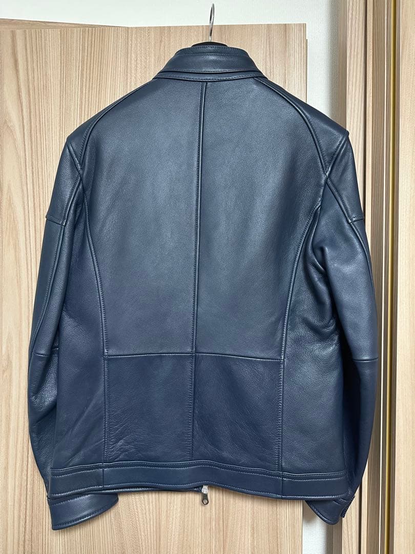 ネイビー シングルライダースジャケット L 革ジャン