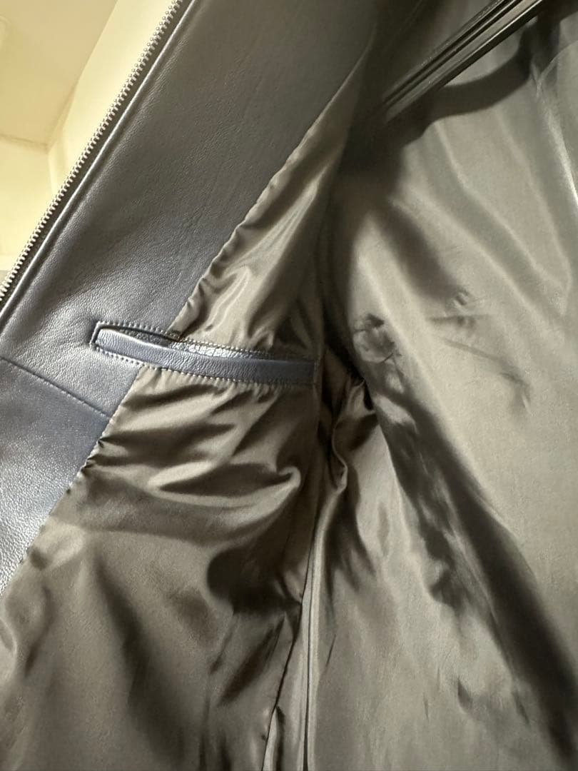 ネイビー シングルライダースジャケット L 革ジャン