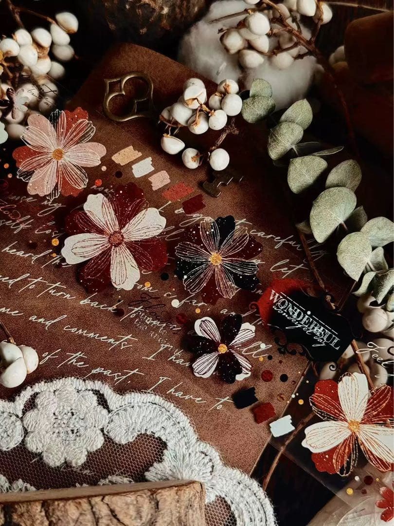 霖蓝汐原创手账《落彩花间》海外マスキングテープ　マステ 【2650】