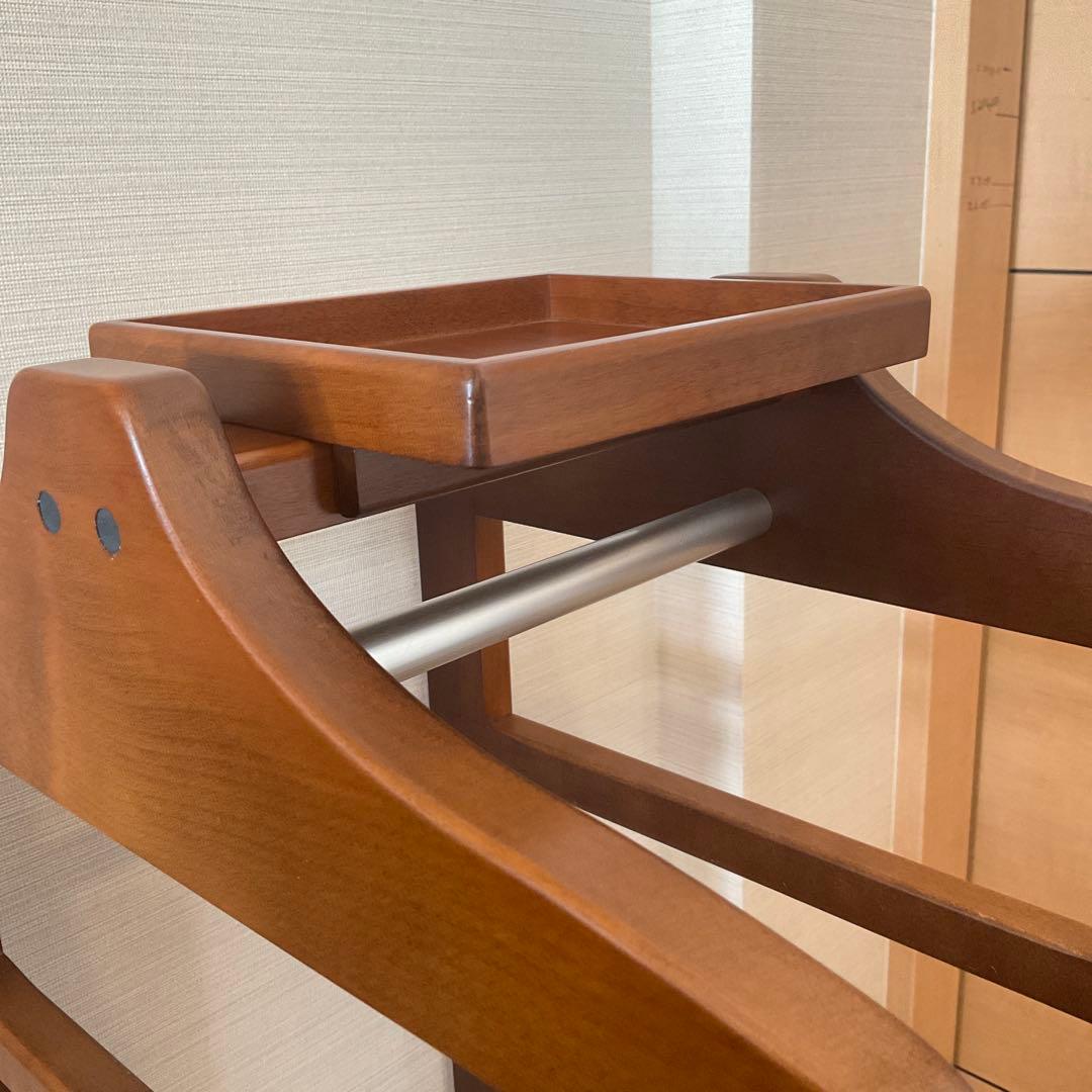 『専用品』豊岡クラフト　木製 ハンガーラック　日本製　上部トレイ・キャスター付き