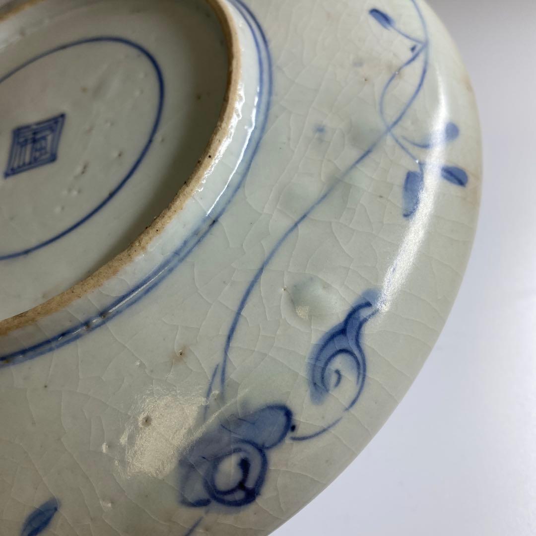 江戸初期　上手初期伊万里　染付中皿　合箱　約20㎝　東Y7-0331☆2Fトトヒ