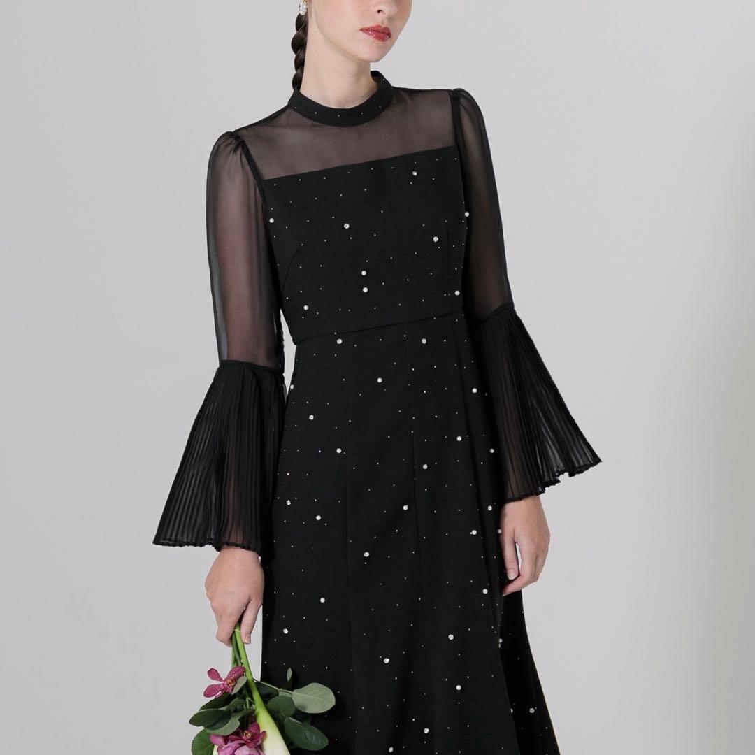 leja パールビジュープリーツフレアスリーブマーメイドワンピースドレス結婚式