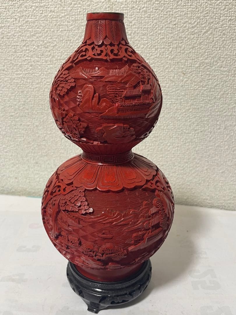 中国美術　堆朱　ひょうたん花瓶