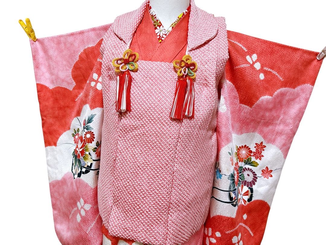 ピンク総絞り被布♡七五三　3歳　女の子　フルセット　一式　ピンク系　正絹