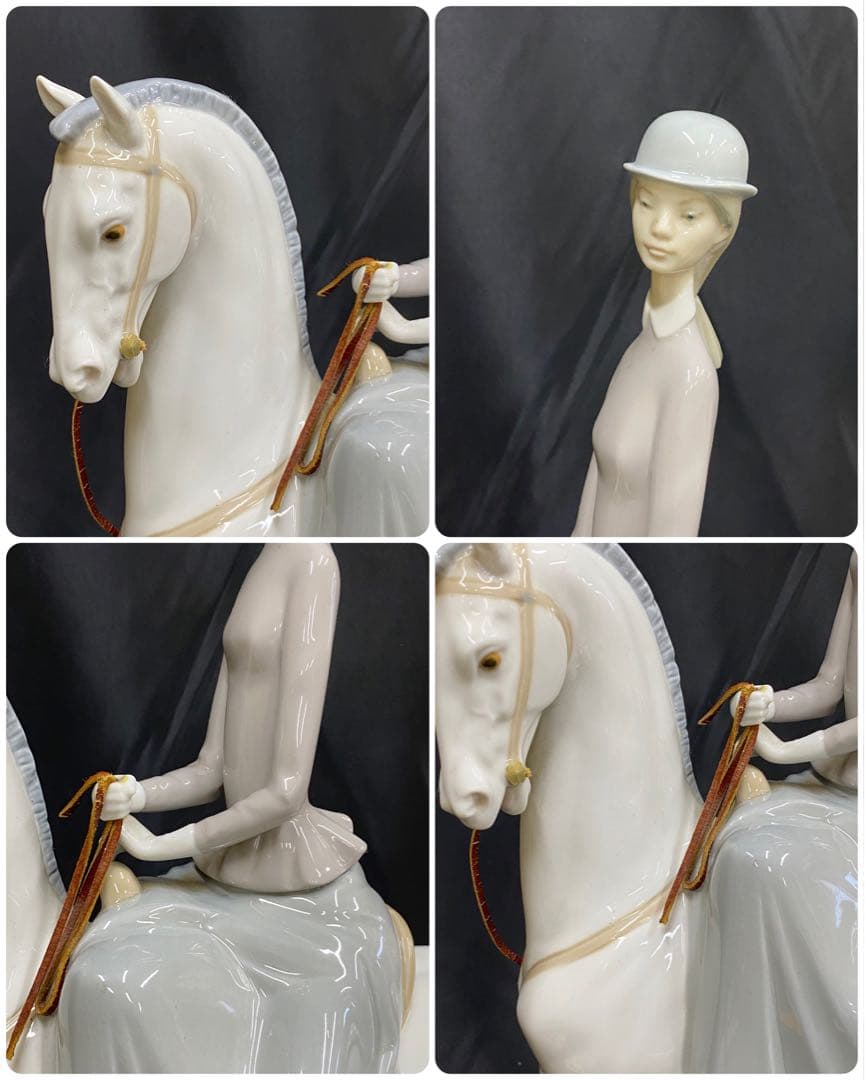 リヤドロ 白い馬の少女 陶器製 馬と騎手の彫刻 約46cm スペイン