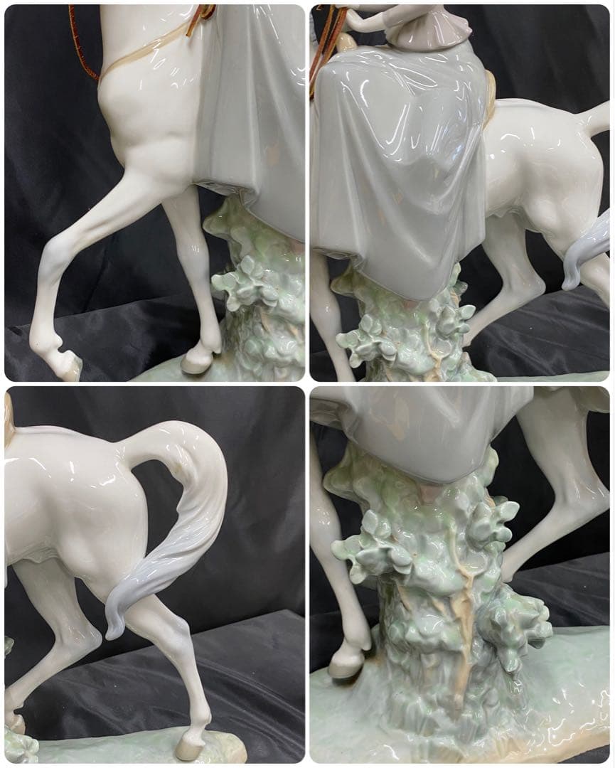 リヤドロ 白い馬の少女 陶器製 馬と騎手の彫刻 約46cm スペイン