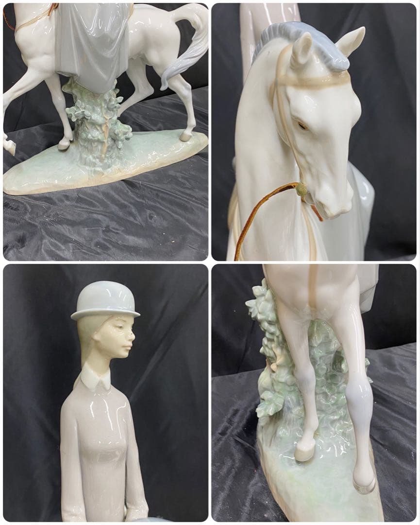リヤドロ 白い馬の少女 陶器製 馬と騎手の彫刻 約46cm スペイン