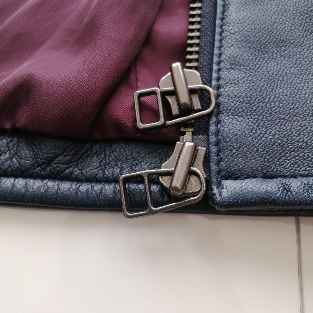 【極美品】コムサイズム ラムレザージャケット シングルライダーズ ネイビー M