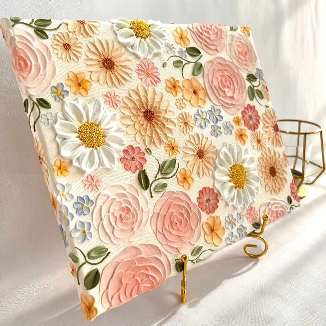 テクスチャーアート　絵画　インテリアアート　花　立体　絵　花の絵　フラワーアート