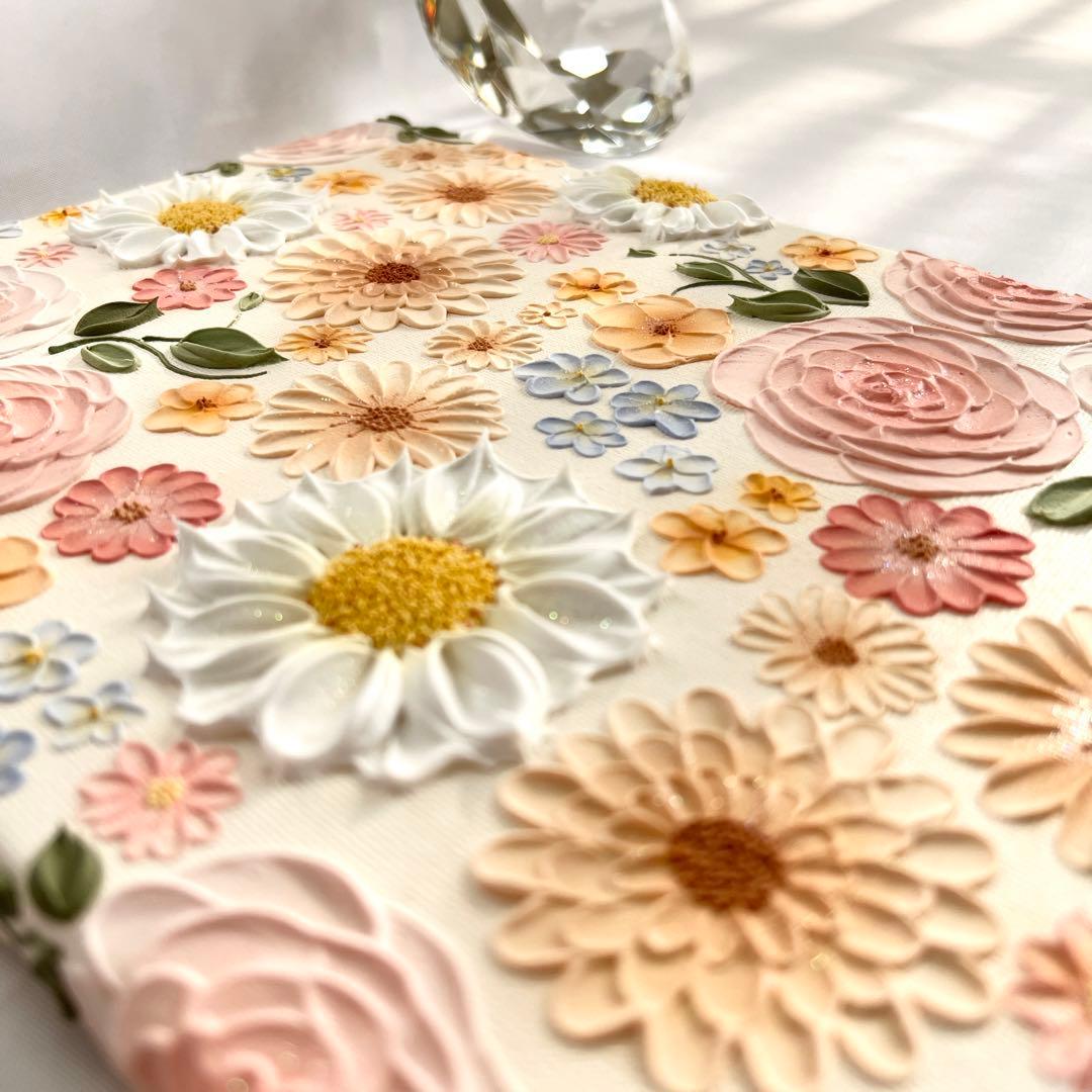 テクスチャーアート　絵画　インテリアアート　花　立体　絵　花の絵　フラワーアート