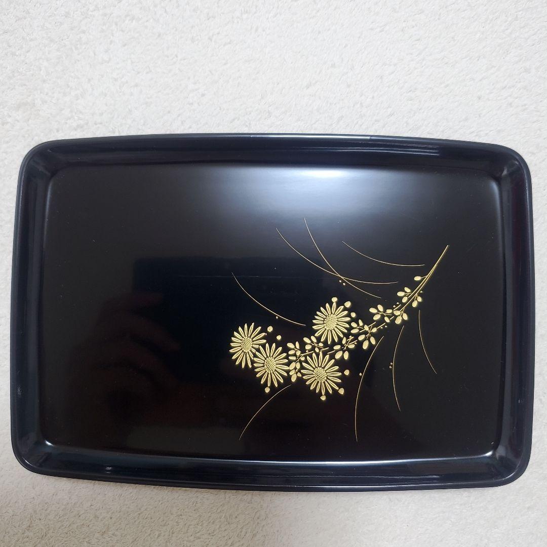 輪島塗 皿 黒 金色花柄 専用箱付き