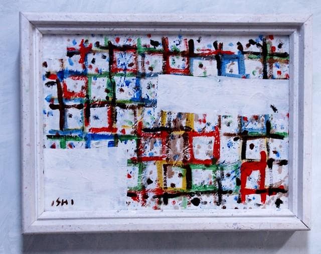 抽象画　　現代アート　「彩-41」　F4号　油彩の抽象画、木製フレーム付き