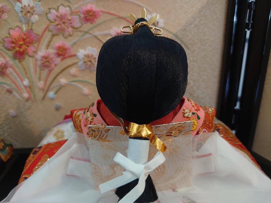 ●くみ●新品おひなさま●　桜づくし刺繍飾り　琵琶と琴のお道具付