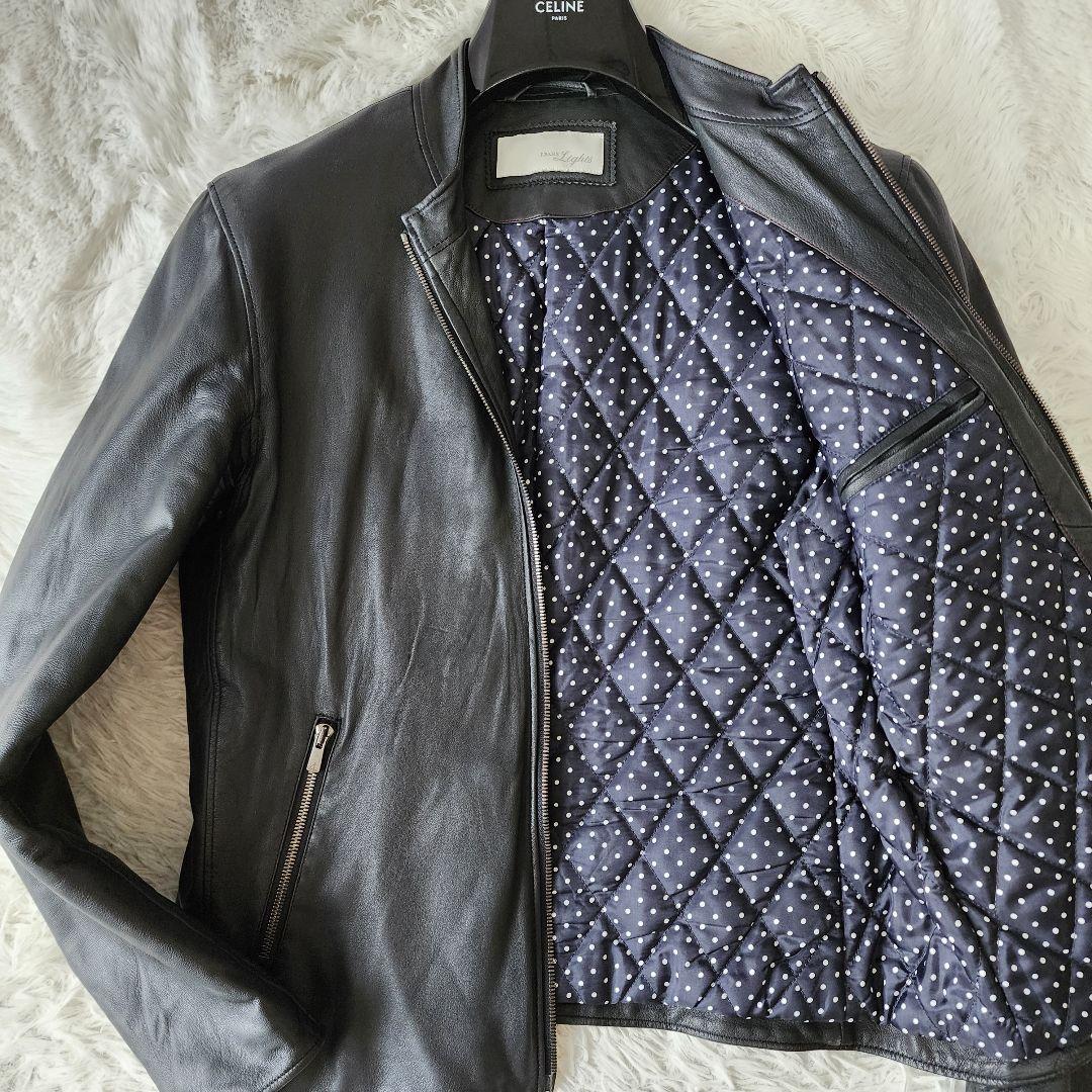 【L相当】ビームス シングル ライダース ラムレザー ジャケット ブラック系