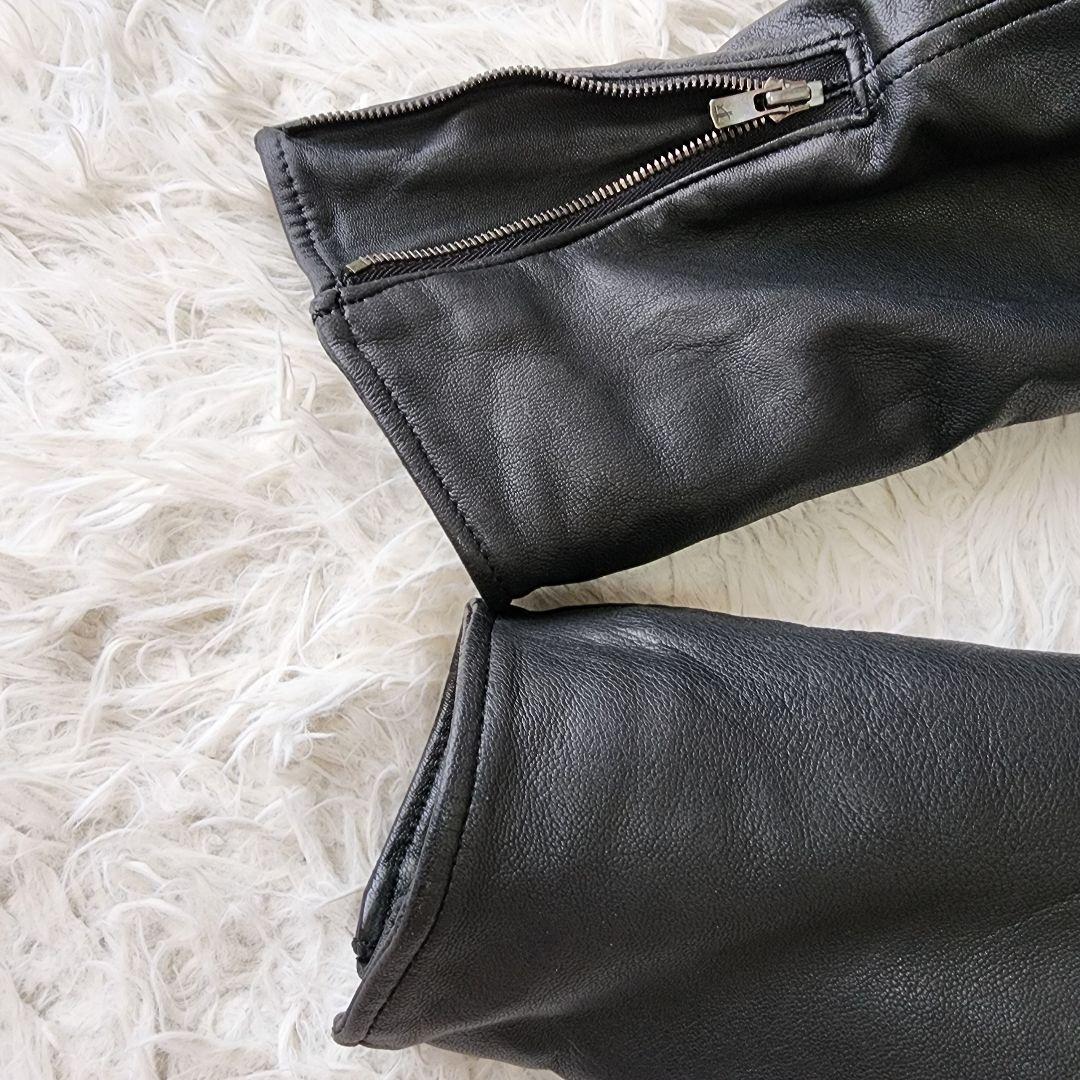 【L相当】ビームス シングル ライダース ラムレザー ジャケット ブラック系