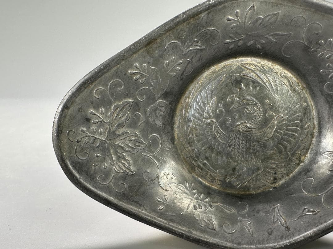 25.10.8-1 煎茶道具　錫製　鳳凰文茶托　五客