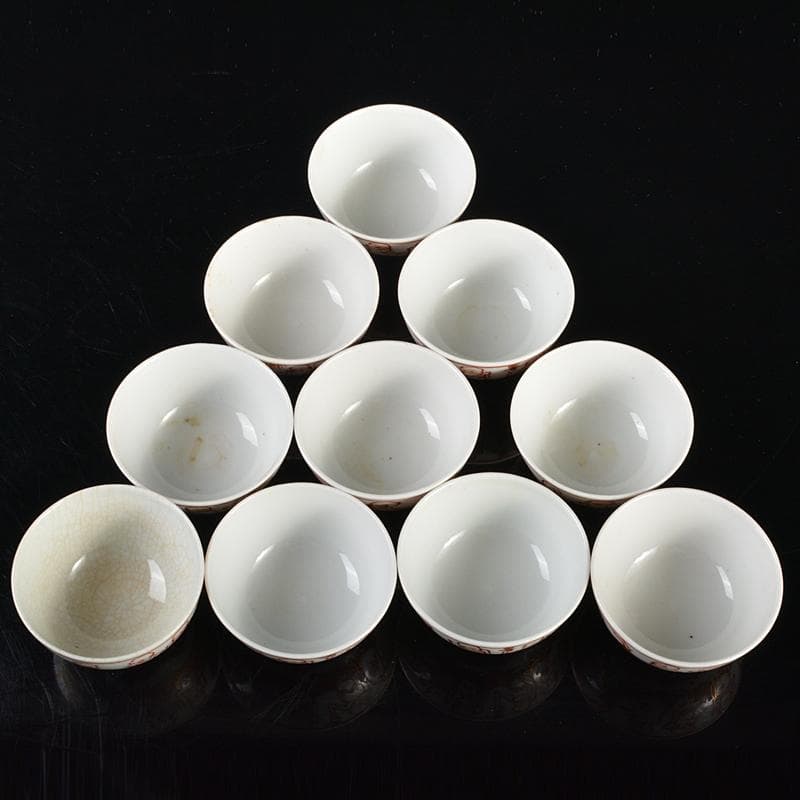 九谷焼　青木木米　聾米造　赤絵金彩　人物文　煎茶碗　十客　時代箱付　MR6559