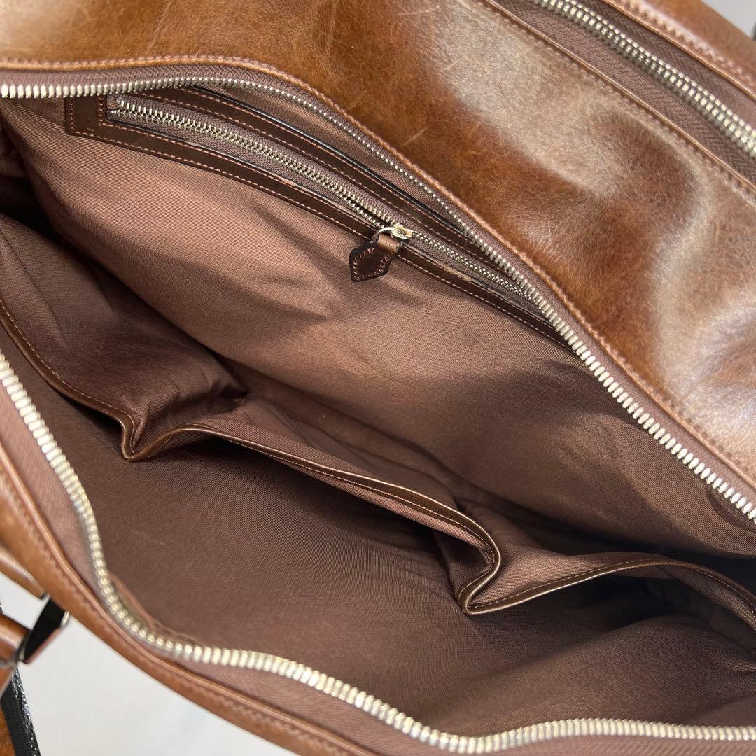 万双　双鞣和地　ダブルブリーフケース　ダークブラウン