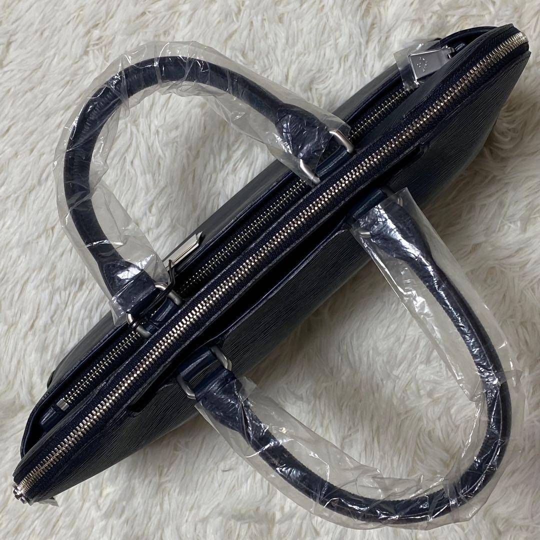 新品タグ付✨アニアリ　トートバッグブリーフケース紺レザー自立式ドーム型A4収納⭕️