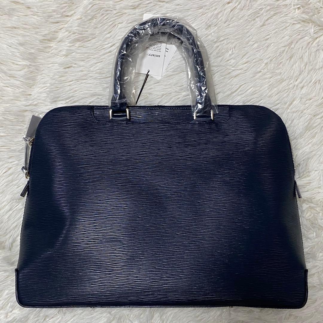 新品タグ付✨アニアリ　トートバッグブリーフケース紺レザー自立式ドーム型A4収納⭕️