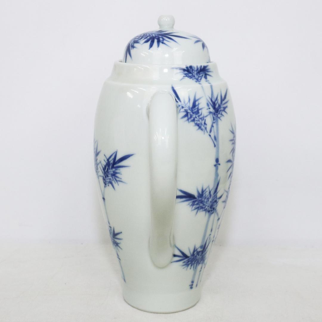 平安春峰造 青華竹笹文 水注 煎茶道具 金継有り