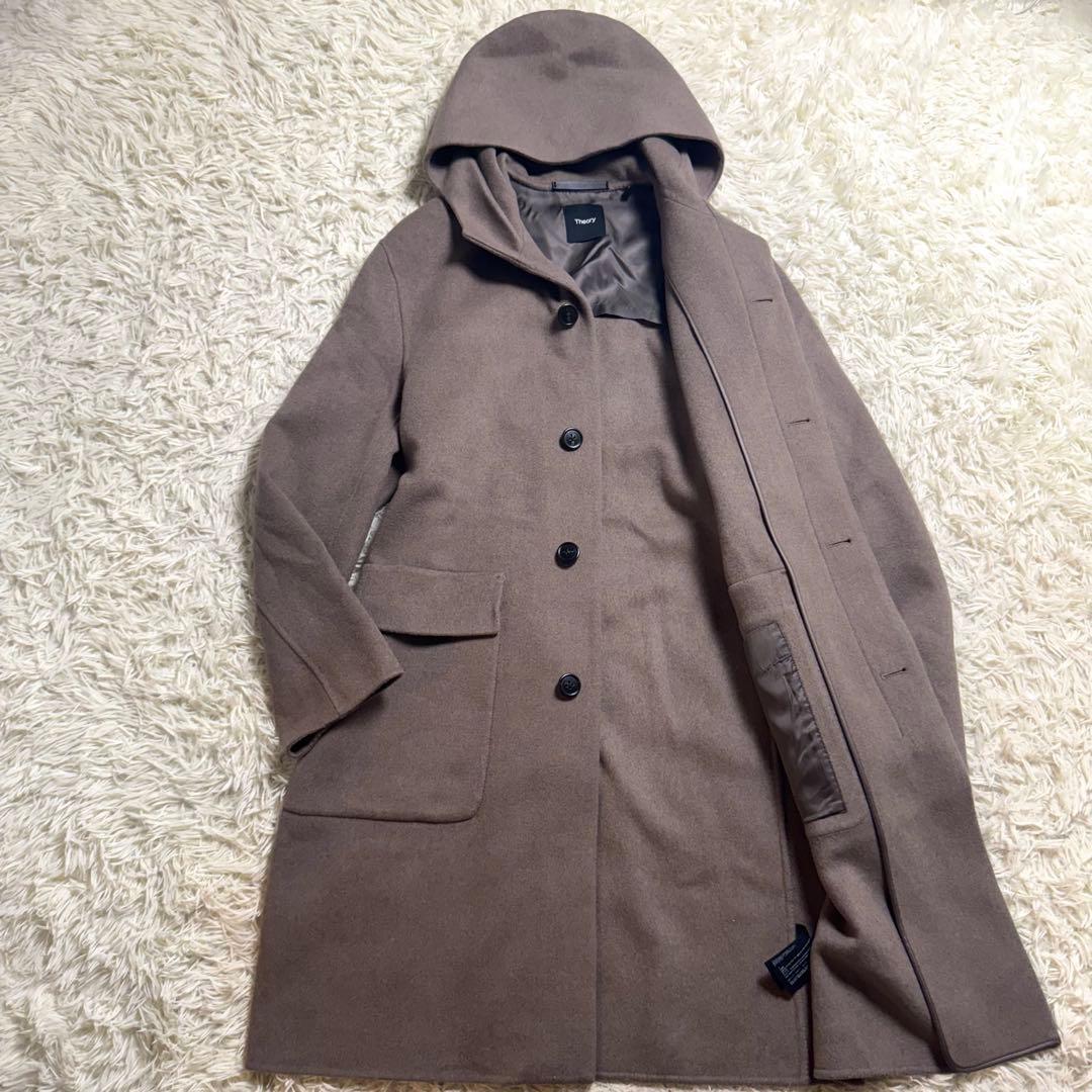 【美品】現行セオリー　フーデッド ウールカシミヤ コート メンズS ユニセックス