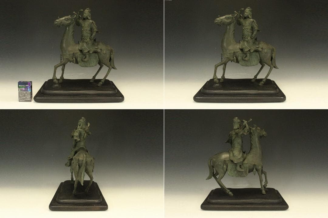 銅 馬上武人 置物 台座付 高42.5cm(LC414)