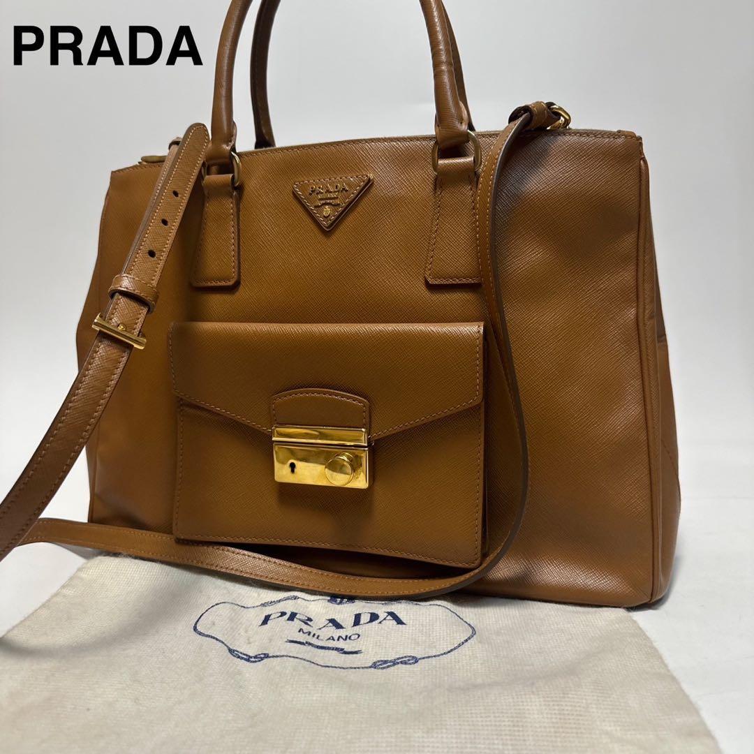 s64【美品】プラダ　三角ロゴ　サフィアーノ　ガレリア2wayショルダーバッグ.
