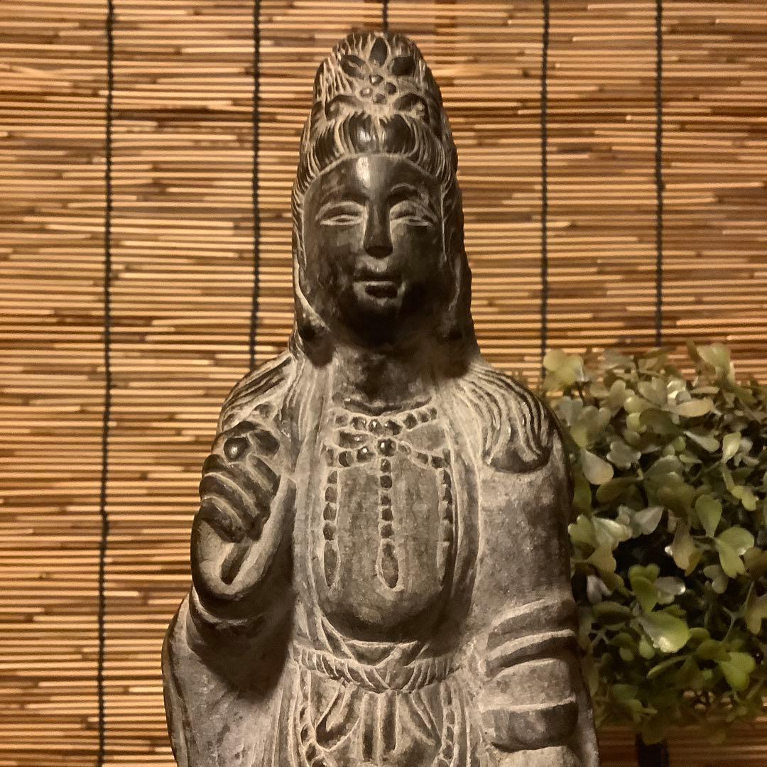 中国魏國「大魏・菩薩立像」南北朝時代・北斎・北魏様式・黒曜石・年号刻字彫