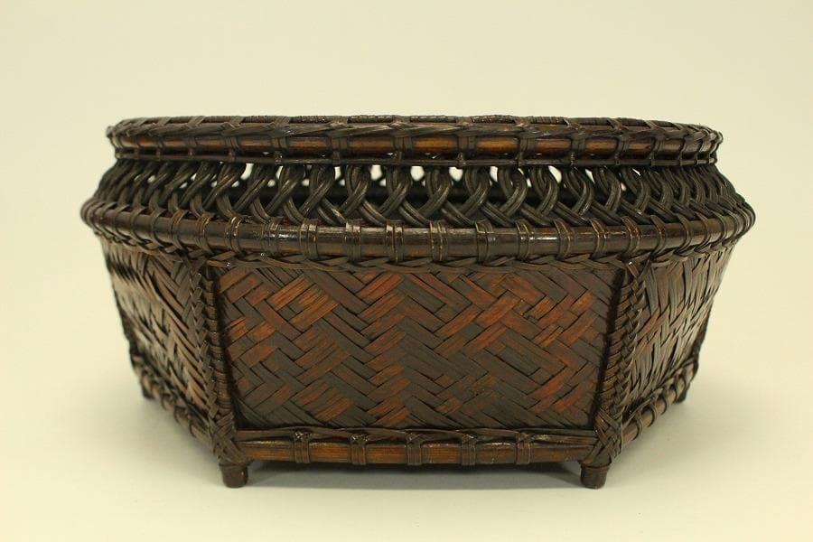 茶道具 竹編 時代 炭斗 美品(A820)