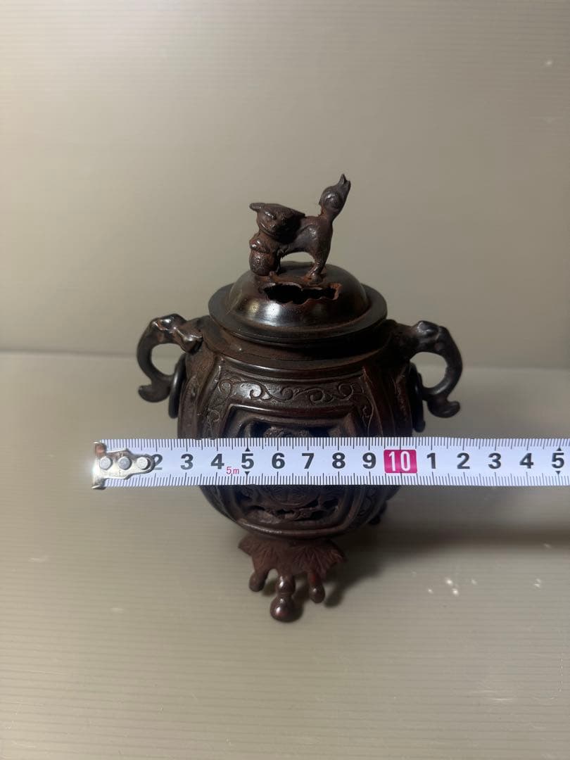 2566 銅製　大明宣徳銘　獅子香炉