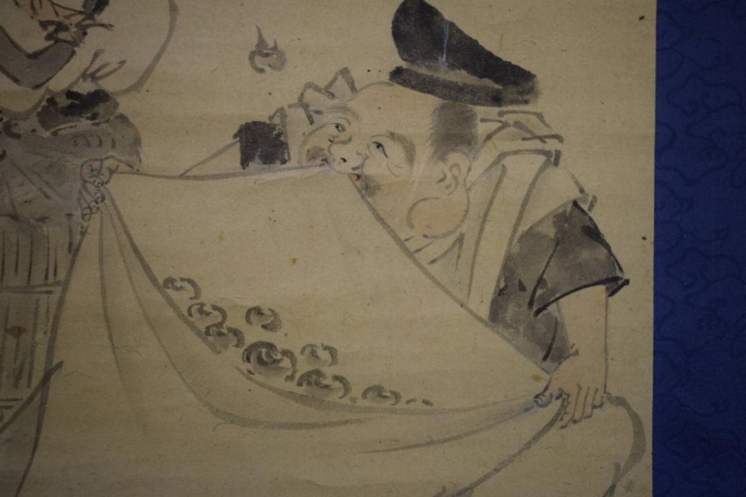 真作/画）森村冝稲/恵比須大黒画賛/絹表装/布袋屋掛軸HJ-284