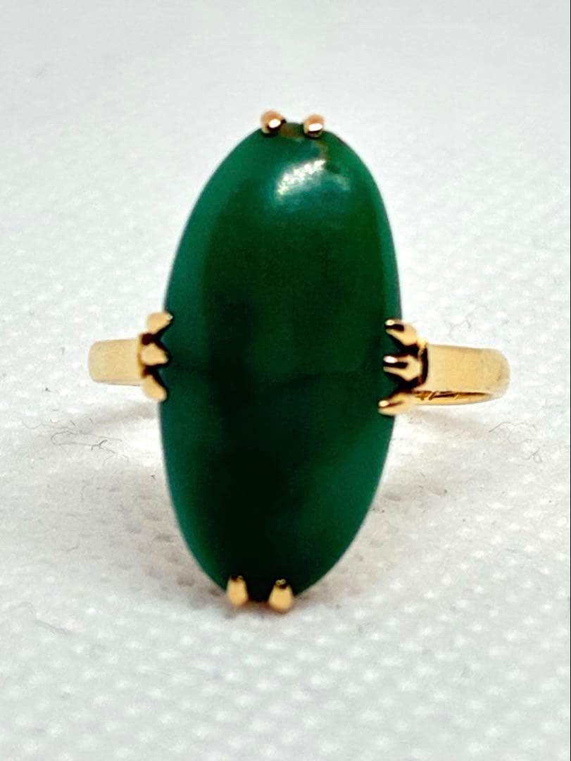 18金　グリーンストーン オーバルリング