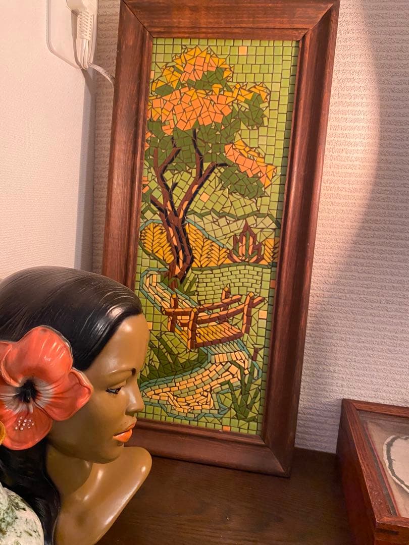 50’s アメリカ モザイクタイル 絵画 額 ビンテージ ハワイ